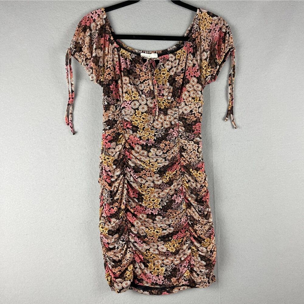 Y2K 90s Fairy Babydoll Dress Women Small Ruched Floral Mini Coquette Ultra Flirt